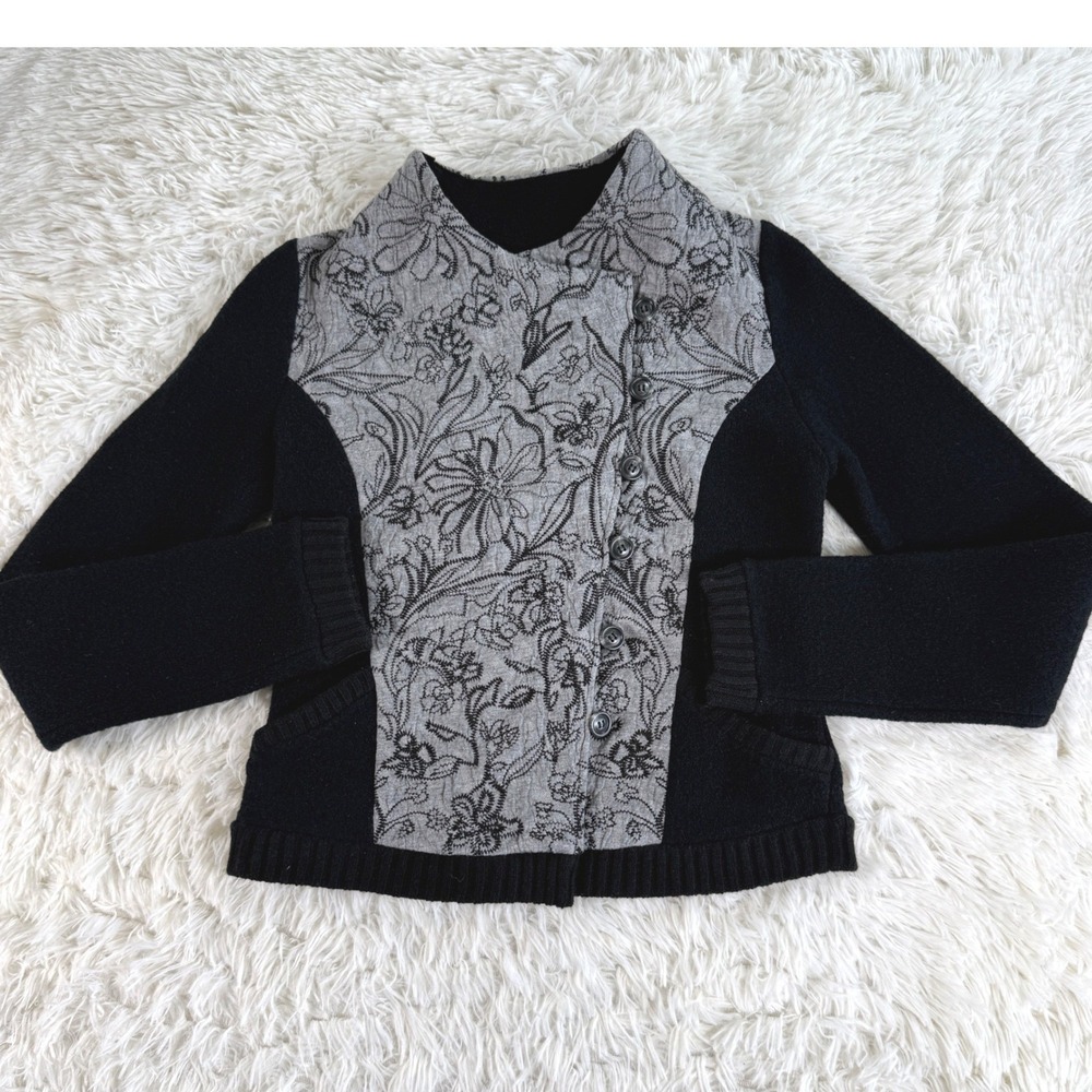 Anthropologie Knitted & Knotted Burke Embellished Bomber Jacket Black Floral XS - Picture 3 of 15